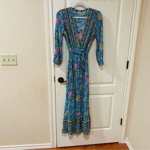 Folktown  print wrap midi dress size small